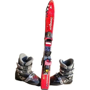 Kids Ski Boots and Skis - Red and Gray